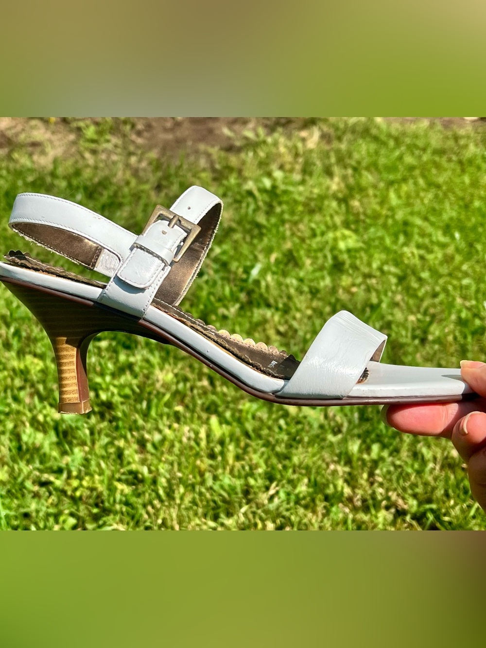 STRAPPY Kitten Heels💕White Naturalizer VINTAGE Y2K stacked heel 7.5 Babydoll